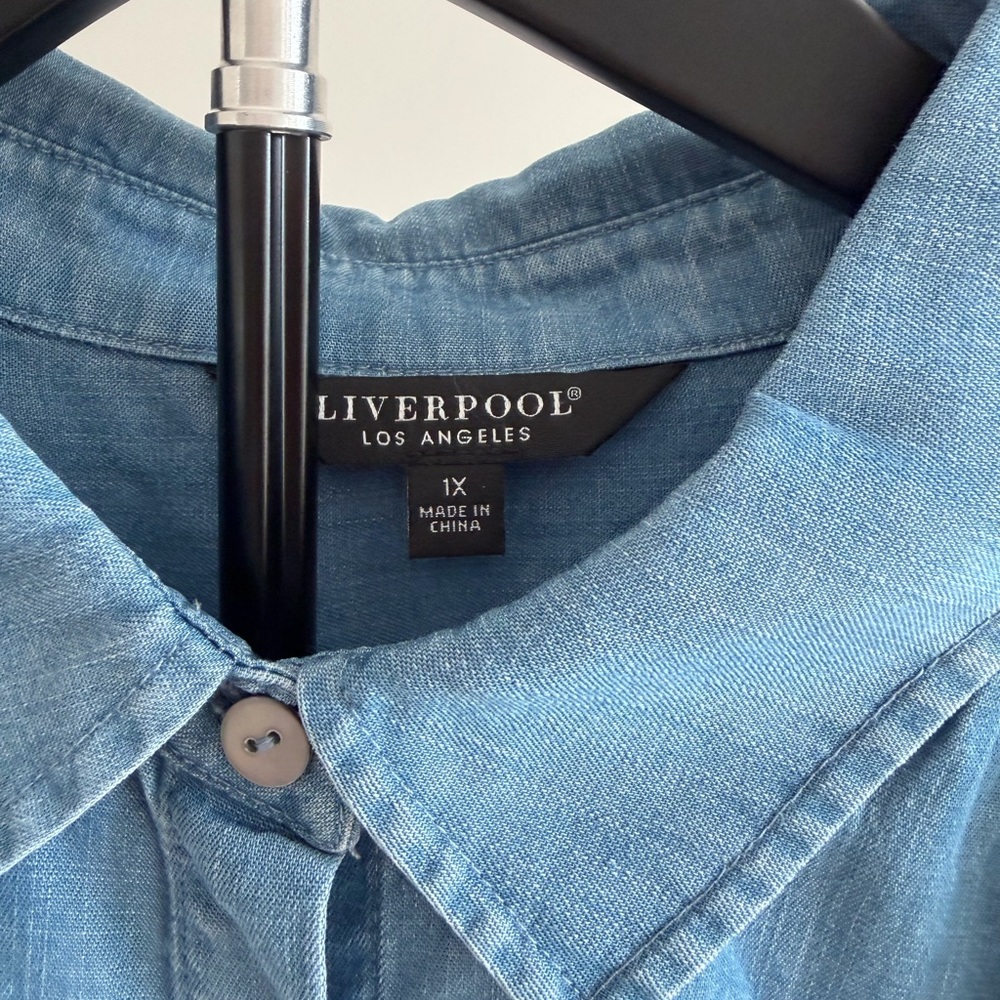 Liverpool Blue Chambray Button-Down Shirt - Picture 3 of 5